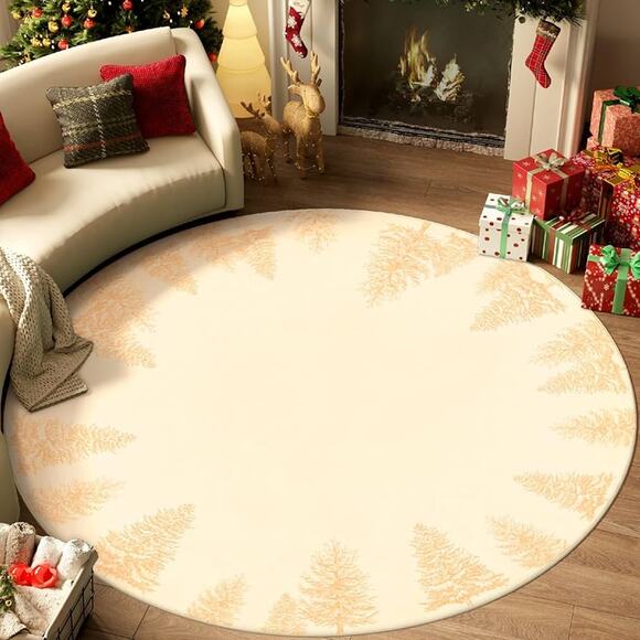 Unbranded Other - NEW Gold Xmas Tree Washable Round Rug 5' Diameter